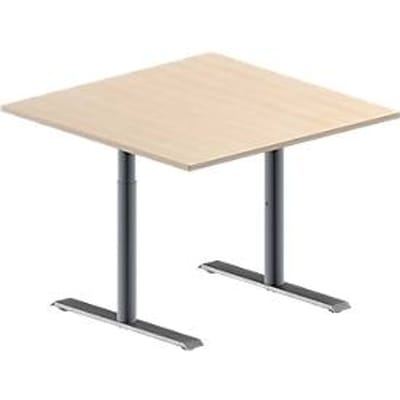 Schäfer Shop  Genius MODENA FLEX aanbouwtafel, in hoogte verstelbaar, vierkant, T-voet ronde buis, B 1000 x D 1000 mm, ahorndecor