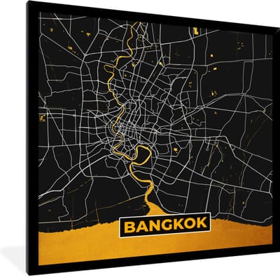 Fotolijst incl. Poster - Kaart - Bangkok - Goud - Plattegrond - Stadskaart - 40x40 cm - Posterlijst
