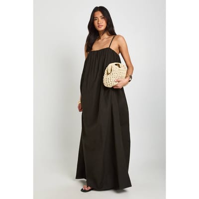 boohoo Dames Linnen Maxi Jurk Met Volledige Zakdetails | Zwart | Maat: 36