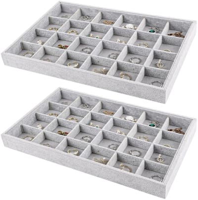 Dailygoods- Sieradenbox - 24 Vakken - Stapelbaar - Juwelen Organiser - Compact - Hoogwaardige Materialen - Zachte Velours Oppervlak - Juwelendoos