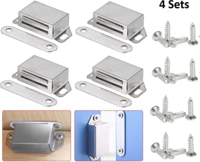 TLVX 4 sets Magneetsnappers Extra Sterk / Tot 10KG trekkracht / Zinaps / Magneet / Deurmagneet / Tussen Deurmagneten / Magneet kastdeur / Kastdeuren magneet / Kabinet Magnetisch / Zilveren magneet / Magnetische Deur Sluiting / Lade Sluiting