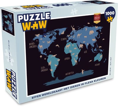 Puzzel Wereldkaart Kinderen - Dieren - Bruin - Legpuzzel - Puzzel 1000 stukjes volwassenen