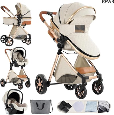RFWR® 3-in-1 Combi Kinderwagen voor Pasgeborenen - Opvouwbaar, Verstelbaar en Comfortabel