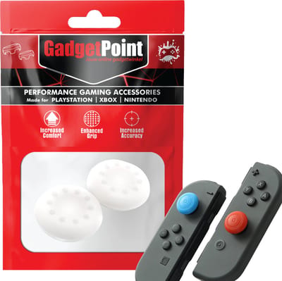 Gadgetpoint - Thumb Grips voor Nintendo Switch Joy-Con Controllers - Gaming Thumbgrips - Performance Anti-Slip Thumbsticks - Bescherming Accessoires - Thumbgrips Wit met stippen