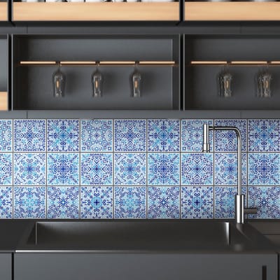 Zelfklevende tegelmuurstickers voor keuken en badkamer - 9 SANTINO AZULEJOS tegelstickers - 9 stickers 10x10cm