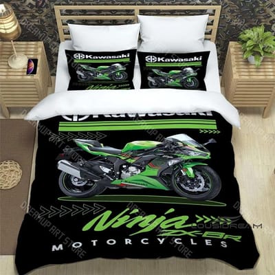 3D Retro Print K-Kawasaki Motorfiets Logo Beddengoedset Elegant Beddengoed Dekbedovertrek Bed Sprei Overtrek Luxe Verjaardagscadeau EU Single 135x200cm