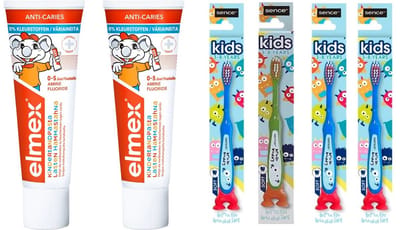 2x elmex kinder tandpasta en 4 x Sence Tandenborstels