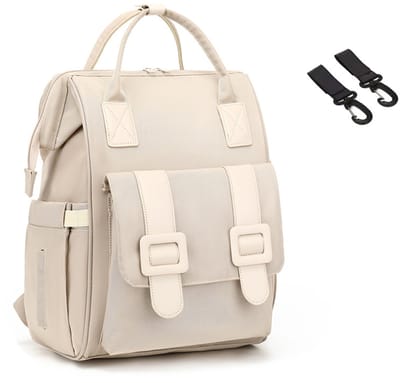 HAUSS SPOLE Luiertas-Rugzak Met Verschoningsmatje-Grote Capaciteit Voor Onderweg-Multifunctioneel Met USB-Oplaadpoort-28x40x18cm-Oxford-Crèmewit