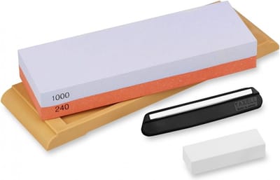 Yaxell 240/1000 Wetsteen / Combinatiesteen / Slijpsteen – Dubbele Korrelgrofte – Inclusief Angle-Keeper en Nivelleringsteen – Professioneel Slijphulpmiddel met Grof en Fijn Korrel
