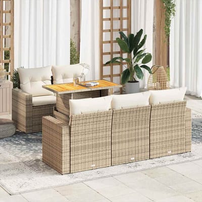 vidaXL - 6-delige - Loungeset - met - kussens - poly - rattan - beige