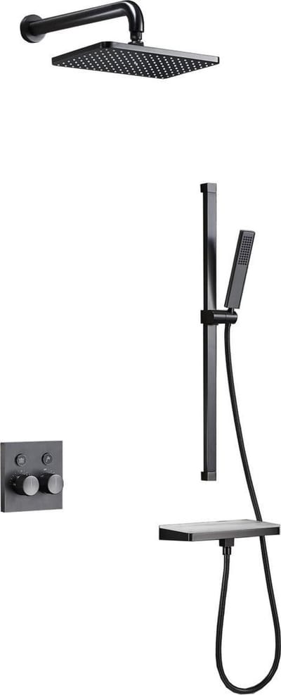 Mawialux thermostatische inbouw regendoucheset - Vierkant - Gunmetal grey - Fossa