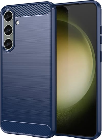 MobyDefend Hoesje - Geschikt voor Samsung Galaxy S24 Plus (S24+) - TPU Backcover - Geborstelde Metaal & Carbon-Look - Blauw