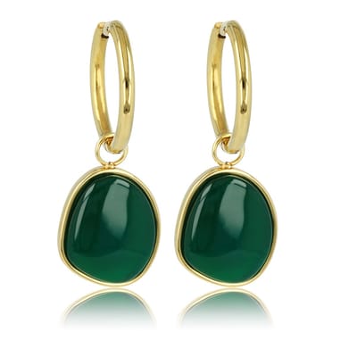 My Bendel - Goudkleurige Oorbellen met Green Agate Edelstenen Hanger - 36 Mm - met Luxe Cadeauverpakking | Sieraden Voor Dames