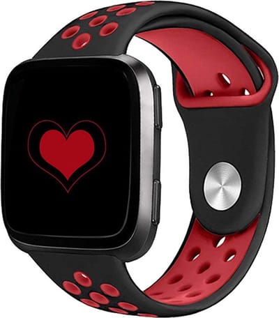 By Qubix - Compatible Fitbit bandje - geschikt voor Fitbit Versa 1 / 2 & Lite sportbandje - Maat: Small - Zwart + Rood Smartwatchbandje bandje Armband Polsband Strap Band Watchband