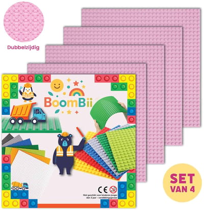 Dubbelzijdige bouwplaat roze - LEGO geschikt - set van 4 bouwplaten