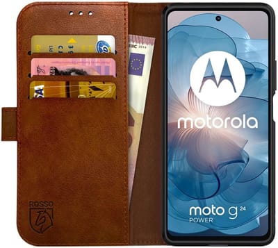Rosso Element Geschikt voor Motorola Moto G24 Power | Wallet Book Case | Portemonnee Hoesje | 3 Pasjes | Magneetsluiting | Stand Functie | Bruin
