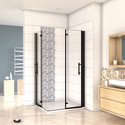 70x70x195cm Douchecabine Vierkant Hoekinstap Draaideur Antikalk Helder Glas Mat Zwart Profiel 6mm Veiligheidsglas Easy Clean