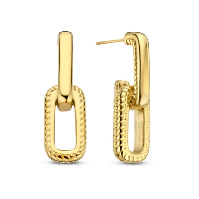 CO88 Collection Oorbellen Dames - Oorhangers - Bewerkt - 28,8mm Lengte - 3mm Dikte - 8,9mm Breed - Staal - Goudkleurig - 8CE-70556