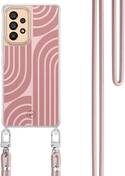 Hoesje met koord geschikt voor Samsung Galaxy A53 - Blush shapes - Inclusief Rosegoud koord - Crossbody beschermhoes - Transparant, Roze - Mooie Telefoonhoesjes