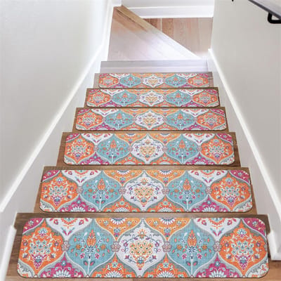 20*76CM Tapijt Traptreden Antislip Trapmatten Verwijderbaar Traptapijt 4-pack Veilige traptredebescherming Geschikt voor kinderen, ouderen en huisdieren - Oranje, blauw en wit