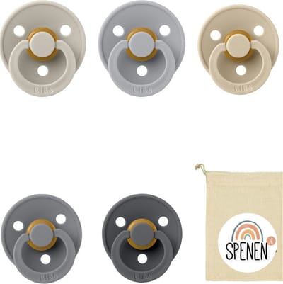 Bibs fopspenen 0-6 maand set 5 stuks Sand,Cloud,Smoke,Vanilla en Iron maat 1