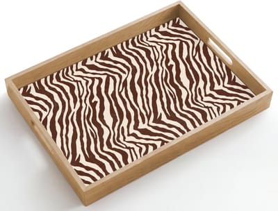 Dienblad hout 50x35 cm - Schootdienblad - Zebra - Patroon - Zwart - Wit - Borrelplank rechthoek - Plateau dienbladen