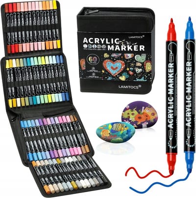Acryl Markers Set 60 Kleuren Dubbele Punt voor Schilderen & Knutselen