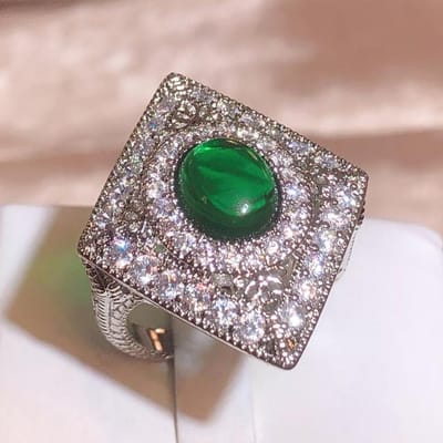Bagues creuses rétro en forme de losange pour femmes, bijoux de couleur argent, Zircon vert, classique, mariage, fiançailles, perceuse complète, nouvelle collection 6 vert
