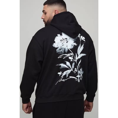 Plus oversized hoodie met bloemenprint | Black | Size 2XL
