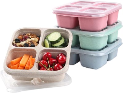 4-delige Snackbox Set – Herbruikbare Lunchdozen met 4 Vakken, Ideaal voor School, Werk en Reizen