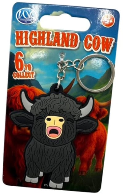 Schotse Hooglander Sleutelhanger – Zwarte Koe – Highland Cow Sleutelhanger Dubbelzijds 6 cm – Stoer Dieren Design