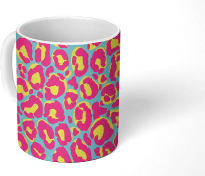 Mok - Koffiemok - Panterprint - Roze - Geel - Patroon - Mokken - 350 ML - Beker - Koffiemokken - Theemok
