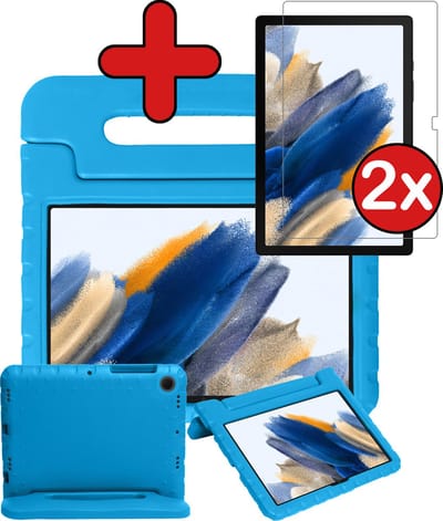 Hoesje - Geschikt voor Samsung Galaxy Tab A8 - Met 2x Screenprotector - Kinderhoes - Shockproof Bumper - Kidsproof Case - Tablethoes - Kinder Hoes Cover - Blauw