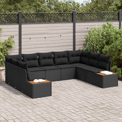 vidaXL - Tuinbank - Set - 5 - st - 9-Aantal - zitplaatsen - Zwart - Polyrattan