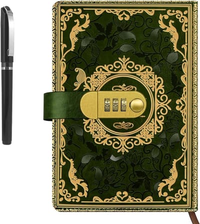 Vintage bloemenreliëf dagboek met cijferslot, A5 PU-lederen notitieboek, 200 pagina's, perfect als cadeau voor volwassenen en vrienden, inclusief pen en notities