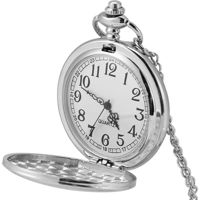 Klassiek Quartz Analoog Glad Zakhorloge Ketting Hanger met Ketting Zilver white