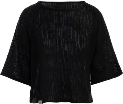 Knit Factory Jose Dames Trui - Damestrui voor Lente en Zomer - Dames top - Halflange mouw - Fijn gebreide trui - Wijde trui - T-shirt - Zwart - 36/42 - One Size