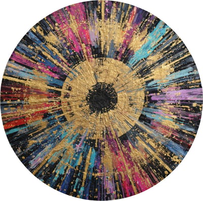 WC mat rond 70x70 cm - Antislip - Explosie - Goud - Kleurrijk - Abstract - Toiletmat - Vloermat - Douchemat - Toilet tapijt - Toiletmatten