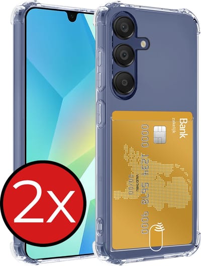 Hoesje - 2 Stuks - Geschikt voor Samsung Galaxy A16 - Met Pashouder en Kaarthouder - Telefoon Hoes Shockproof - Back Cover - Siliconen Case - Shock Proof - Pasjes Houder - Telefoonhoes - Transparant