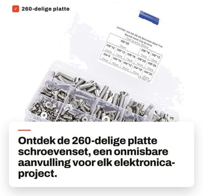Dailygoods - 260-delige platte schroevenset - Roestvrij staal - Duurzaam en veelzijdig - Geschikt voor elektronica - Inclusief plastic opbergdoos - M6...