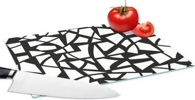 Glazen Snijplank - 28x20 - Patronen - Geometrisch - Wit - Zwart - Snijplanken Glas