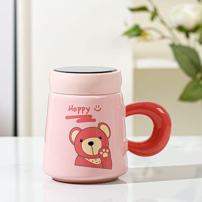 Schattige Cartoon Keramische Beker Roze Beer Spiegelbeker Koppelsmok Thuis Deksel Waterbeker Reclame Cadeau Beker 440ml