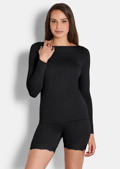 Shirt met lange mouwen en kasjmier - zwart - Gr. 36/38 van Goldner Fashion