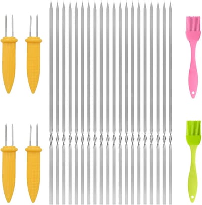 Set van 20 RVS Spiesen van 30 cm voor Barbecue, Herbruikbare Grillspiesen voor Vlees en Groenten, Perfect voor Buiten koken