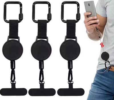 3 STUKS Anti-diefstal Telefoonhouder met Intrekbaar Koord – Smartphone Veiligheidskoord met Karabijnhaak | Anti-valharnas Telefoonhouder voor Wandelen, Fietsen, Klimmen | Mobiele Telefoon Beveiliging Outdoor Survival Nood Gear