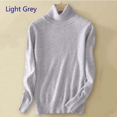 Wol pure kasjmier trui Dames gebreide coltrui Kasjmier trui Pullover Elasticiteit Pull Femme Hoge hals gebreide truien Trui M lichtgrijze kleur