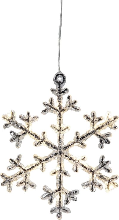 Star Trading LED-sneeuwvlok Icy vanStar Trading, kerstraamlamp, warm wit, gemaakt van kunststof in zilver, transparant, met kabel, lengte: 16 cm