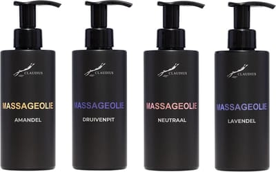 Massageolie Set - Lavendelolie + 100% Amandelolie + Massageolie Neutraal + 100% natuurlijke druivenpitolie - 300 ml per fles - set van 4 stuks