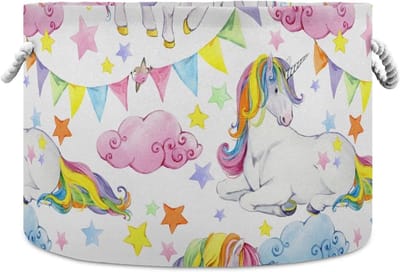 Opbergmand Rond - Wasmand Baby - Speelgoed Opbergen - Opvouwbaar Vochtwerend - 20x14 Inch - Regenboogkleurig