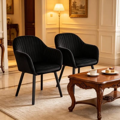 STILVORA Eetkamerstoel – Normale Eetkamerstoel – Set Van 2 – Met Armleuningen En Ergonomische Rugleuning – Voor Eetkamer En Woonkamer – Velvet Zwart